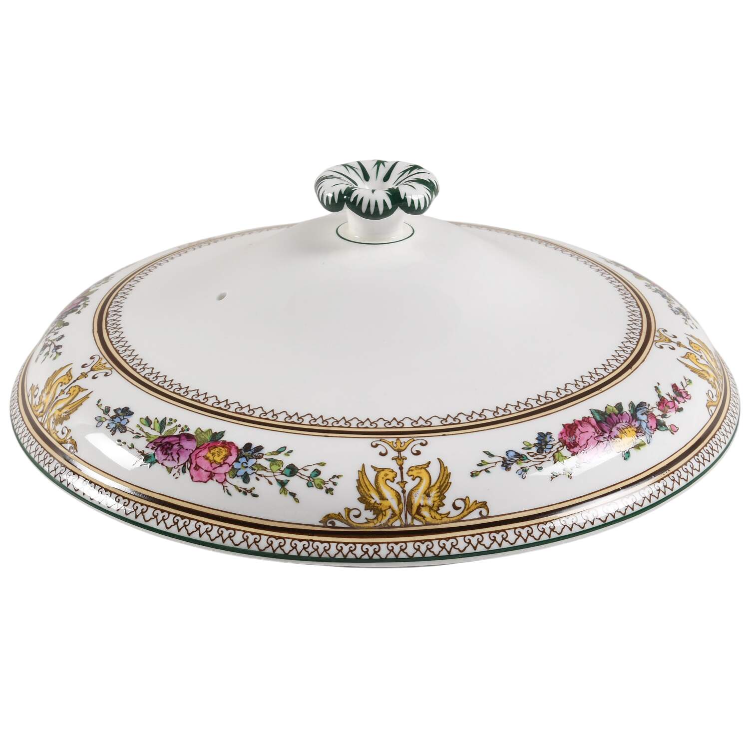 Columbia White (Center Medallion, Green Trim) Lid for Round Vegetable by Wedgwood-1