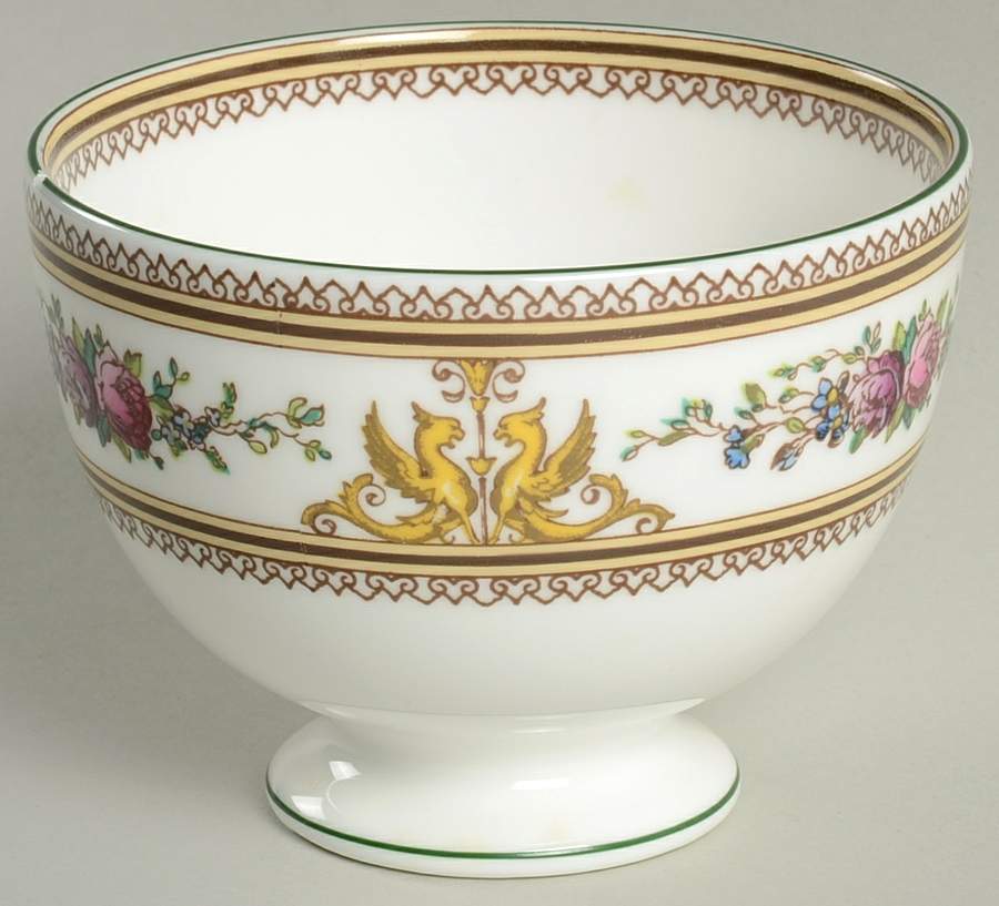 Columbia White (Center Medallion, Green Trim) Open Sugar Bowl by Wedgwood-1