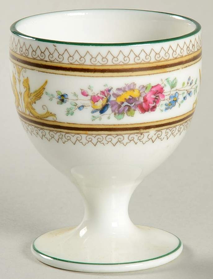 Columbia White (Center Medallion, Green Trim) Single Egg Cup by Wedgwood-1