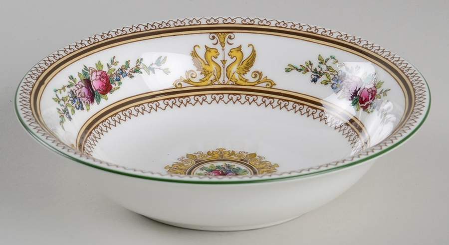 Columbia White (Center Medallion, Green Trim) Coupe Cereal Bowl by Wedgwood-1