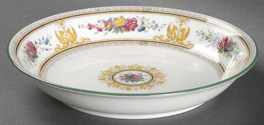 Columbia White (Center Medallion, Green Trim) Coupe Soup Bowl by Wedgwood-1