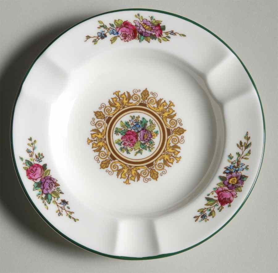 Columbia White (Center Medallion, Green Trim) Small Ashtray by Wedgwood-1