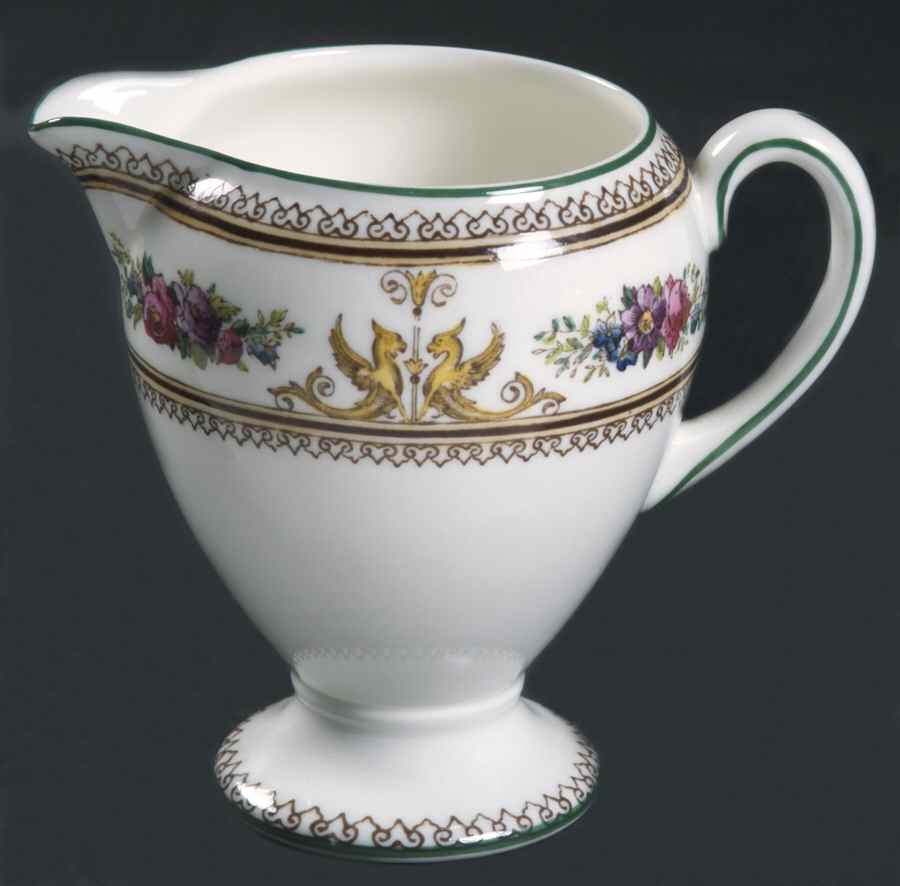 Columbia White (Center Medallion, Green Trim) Globe Shape Creamer by Wedgwood-1