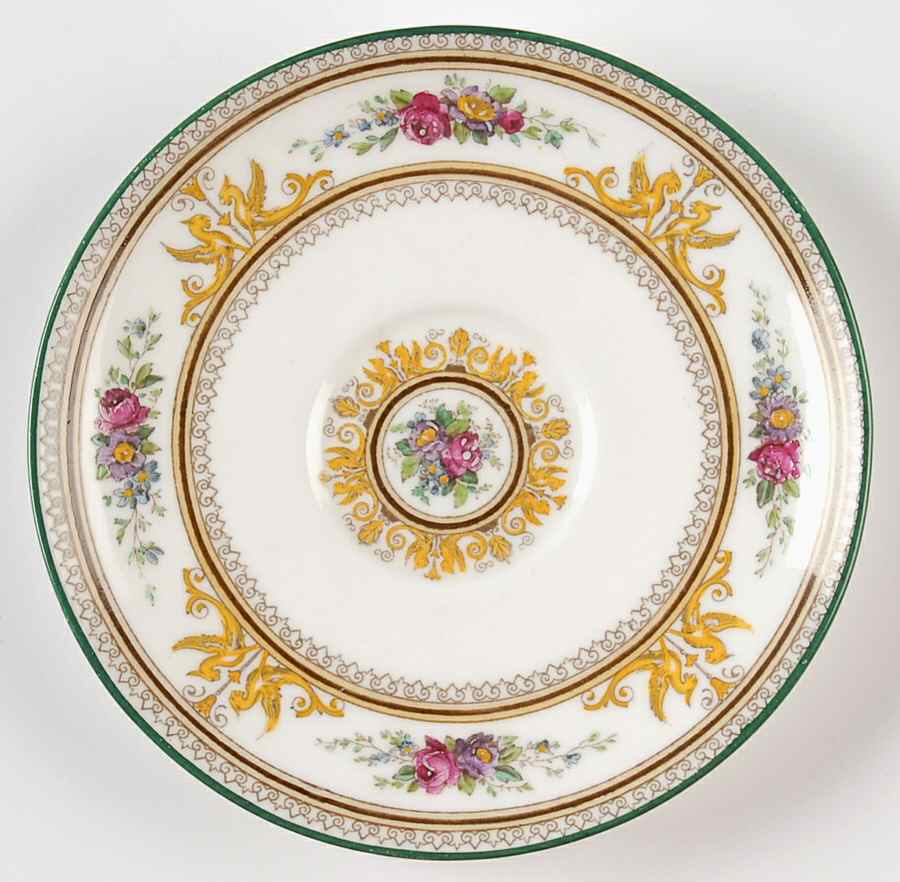 Columbia White (Center Medallion, Green Trim) Saucer for Demitasse Cup by Wedgwood-1