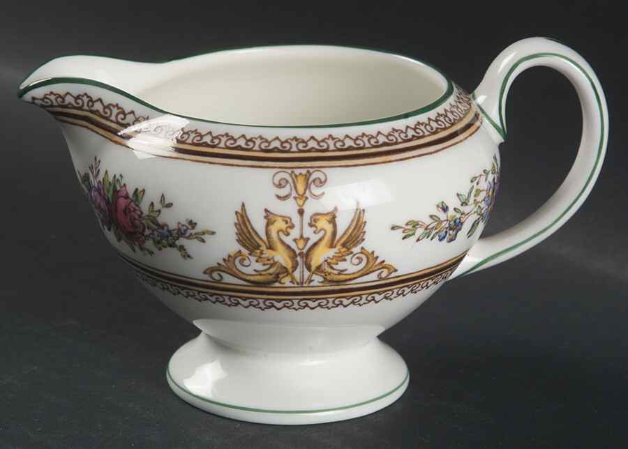 Columbia White (Center Medallion, Green Trim) Leigh Shape Mini Creamer by Wedgwood-1