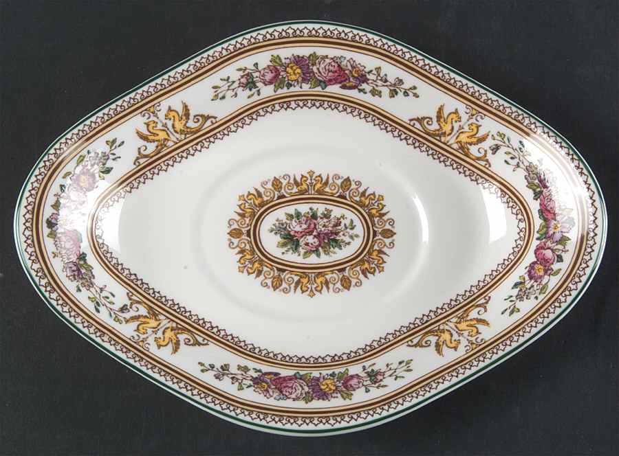 Columbia White (Center Medallion, Green Trim) Underplate for Gravy Boat by Wedgwood-1