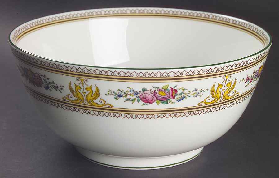 Columbia White (Center Medallion, Green Trim) 9" Salad Serving Bowl by Wedgwood-1