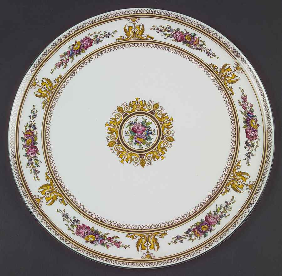 Columbia White (Center Medallion, Green Trim) Round Torte Plate by Wedgwood-1