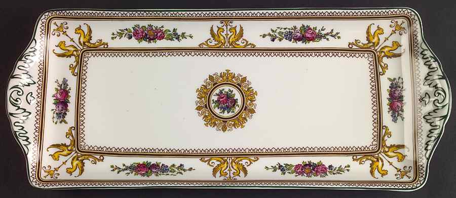 Columbia White (Center Medallion, Green Trim) Large Sandwich Tray by Wedgwood-1