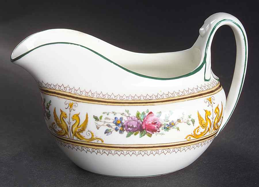 Columbia White (Center Medallion, Green Trim) Creamer by Wedgwood-1