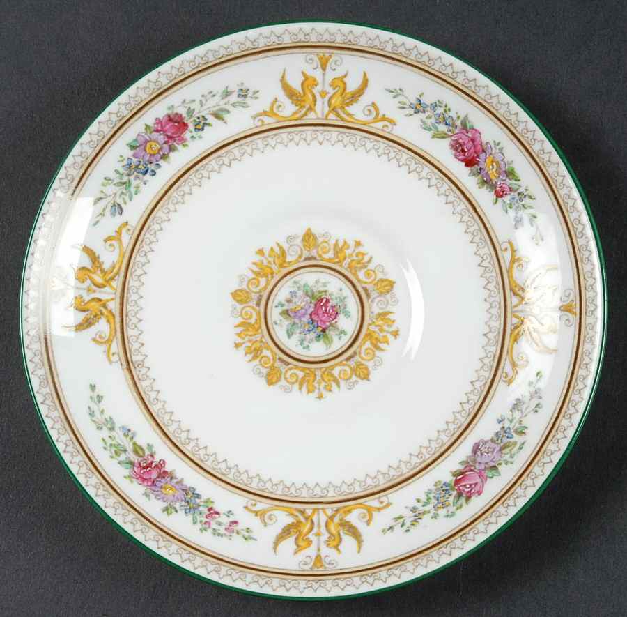 Columbia White (Center Medallion, Green Trim) Saucer by Wedgwood-1