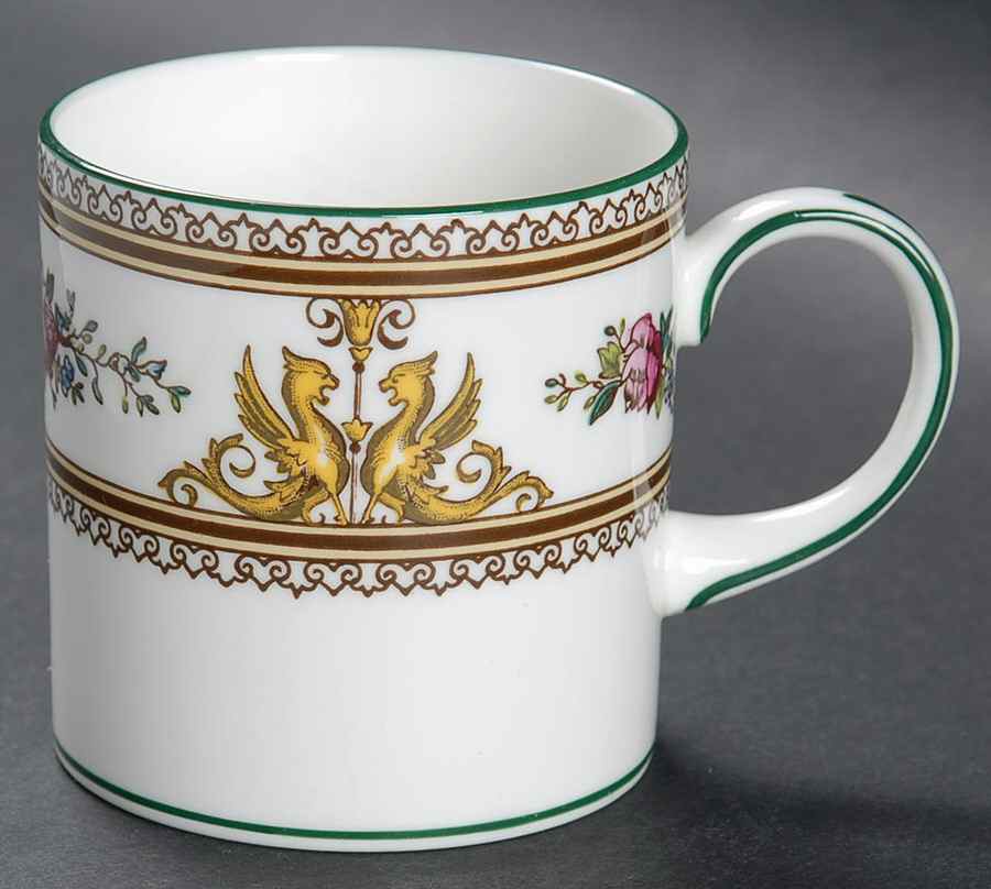 Columbia White (Center Medallion, Green Trim) Can Shape Demitasse Cup by Wedgwood-1