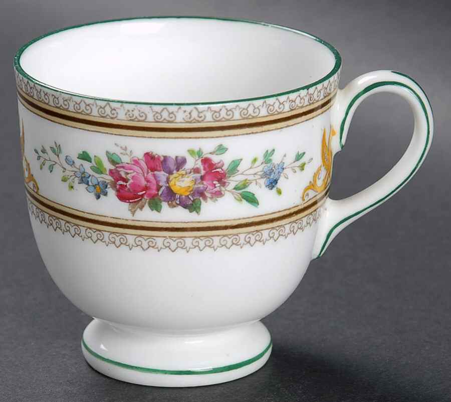 Columbia White (Center Medallion, Green Trim) Footed Demitasse Cup by Wedgwood-1