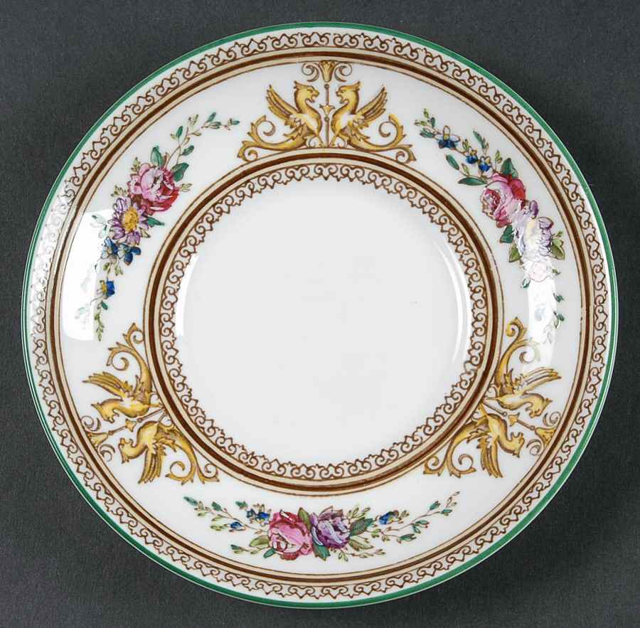 Columbia White (Center Medallion, Green Trim) Saucer for Can Shape Demitasse Cup by Wedgwood-1