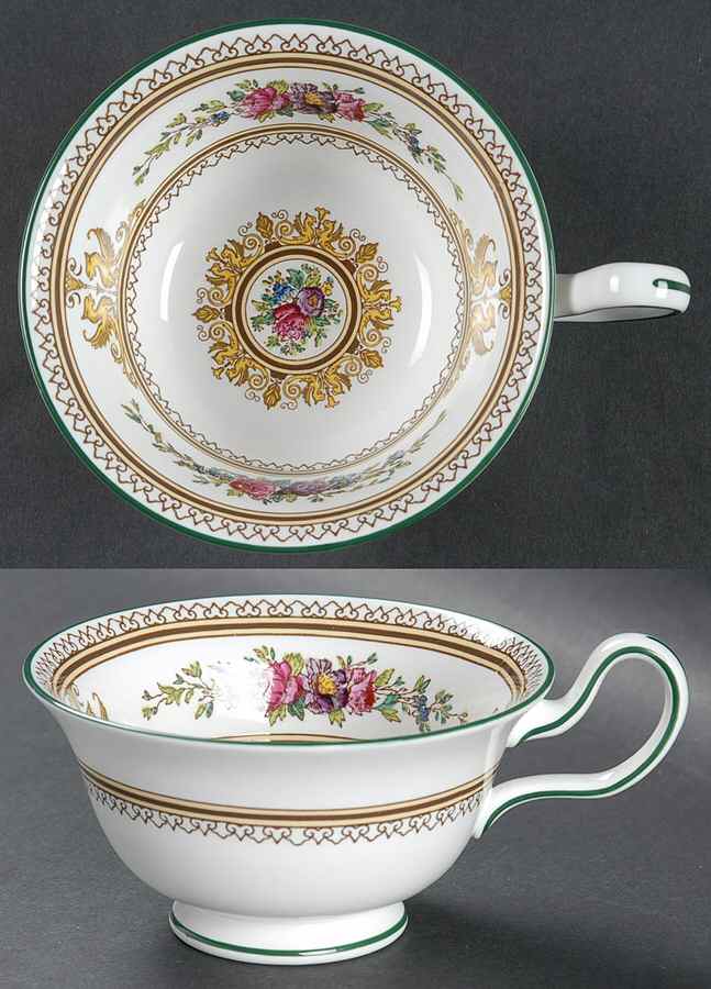 Columbia White (Center Medallion, Green Trim) Peony Shape Footed Cup by Wedgwood-1
