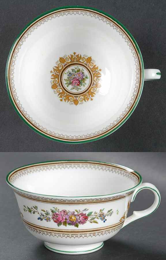 Columbia White (Center Medallion, Green Trim) Footed Cup by Wedgwood-1