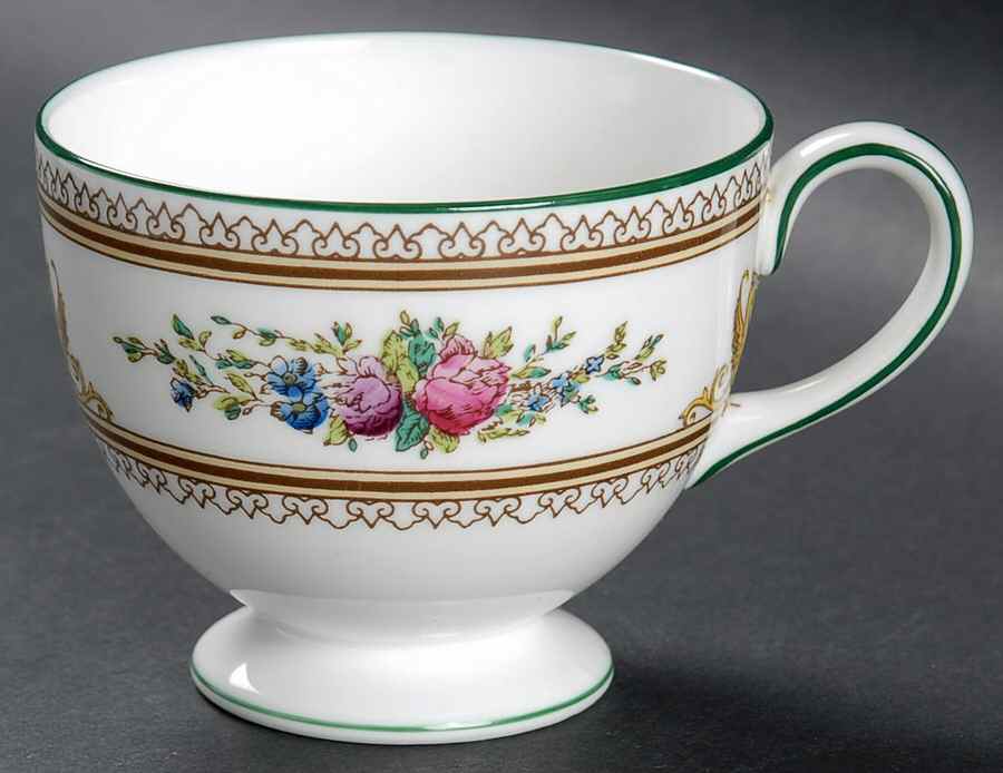 Columbia White (Center Medallion, Green Trim) Leigh Shape Footed Cup by Wedgwood-1
