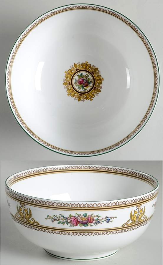Columbia White (Center Medallion, Green Trim) 8" Salad Serving Bowl by Wedgwood-1