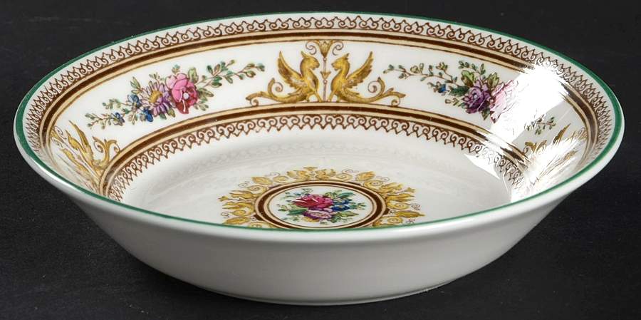 Columbia White (Center Medallion, Green Trim) Fruit/Dessert (Sauce) Bowl by Wedgwood-1