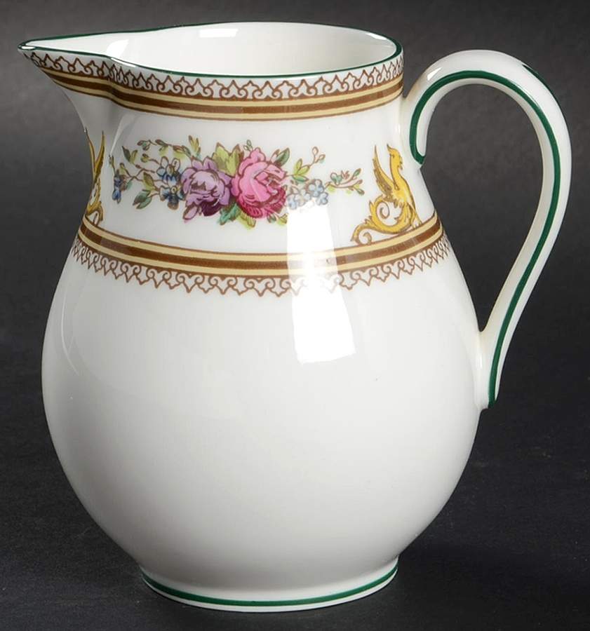 Columbia White (Center Medallion, Green Trim) Creamer by Wedgwood-1