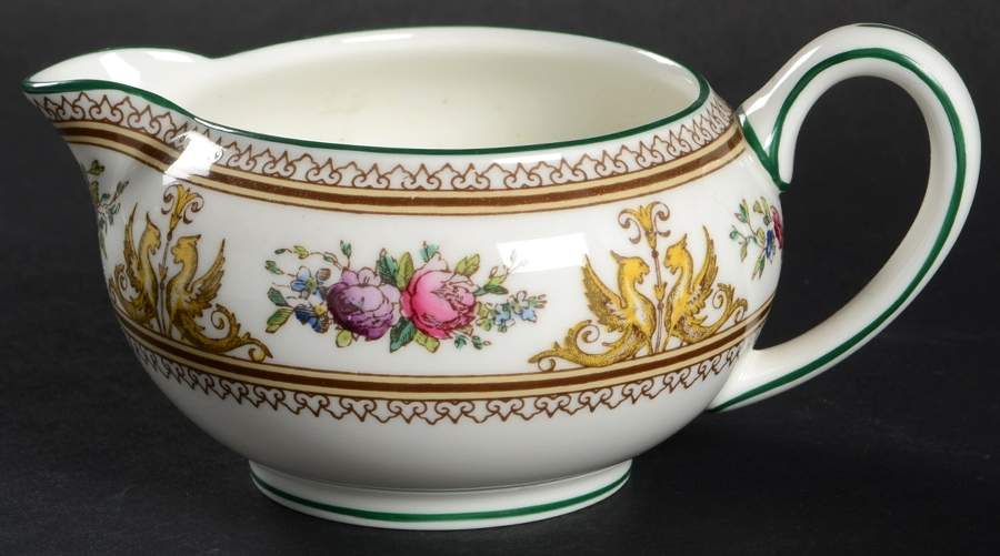 Columbia White (Center Medallion, Green Trim) 146 Shape Creamer by Wedgwood-1