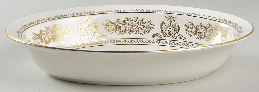 Columbia Gold (Gold Flowers, White Body) 10" Oval Vegetable Bowl by Wedgwood-1