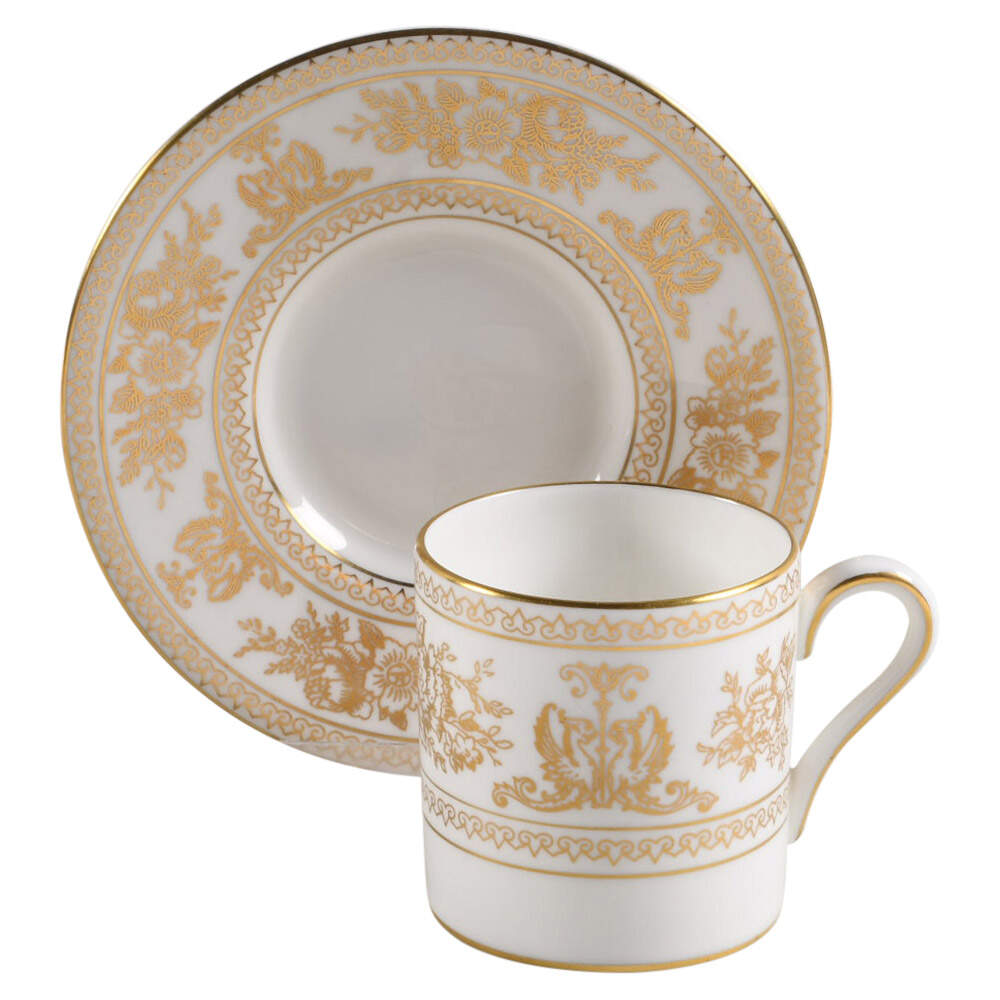 Columbia Gold (Gold Flowers, White Body) Bond Shape Demitasse Cup and Saucer Set by Wedgwood-1