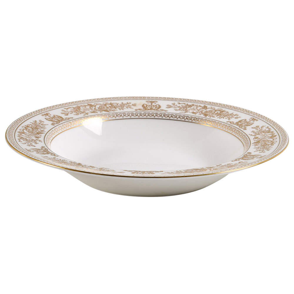 Columbia Gold (Gold Flowers, White Body) Rim Soup Bowl by Wedgwood-1