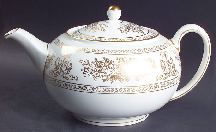 Columbia Gold (Gold Flowers, White Body) Teapot & Lid by Wedgwood-1