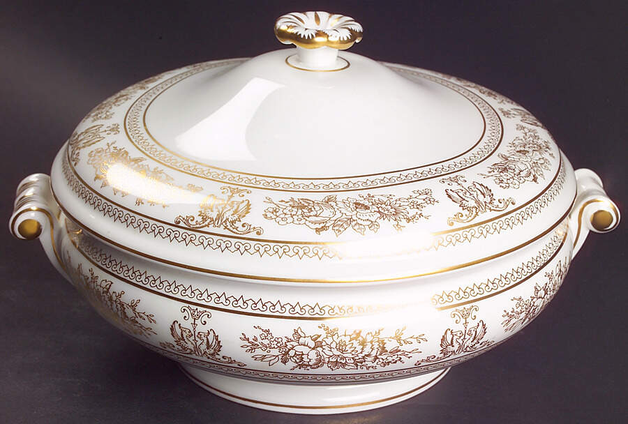 Columbia Gold (Gold Flowers, White Body) Round Covered Vegetable by Wedgwood-1