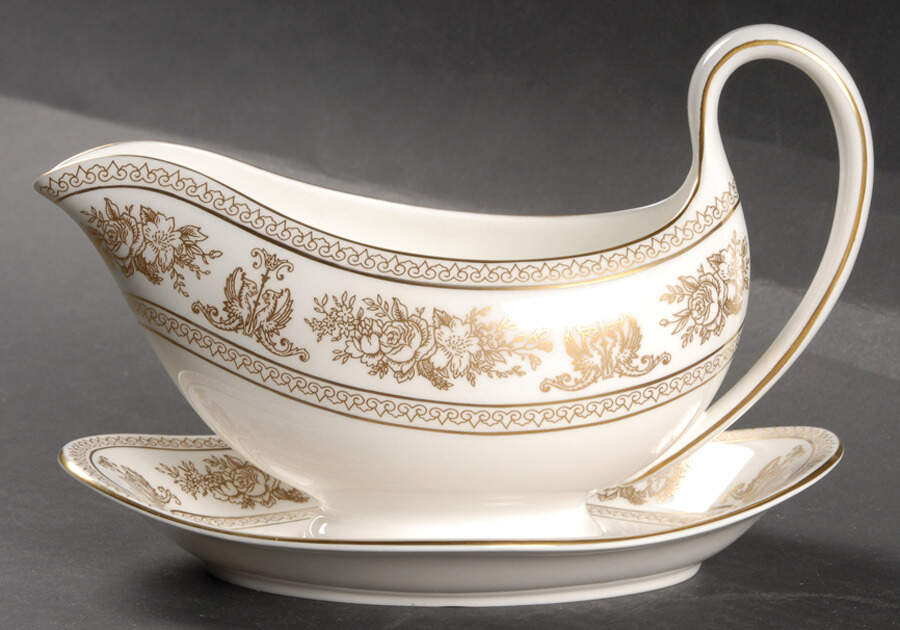Columbia Gold (Gold Flowers, White Body) Gravy Boat & Underplate by Wedgwood-1