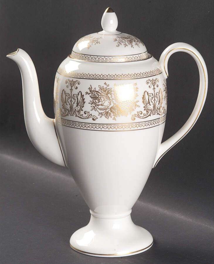 Columbia Gold (Gold Flowers, White Body) Coffee Pot & Lid by Wedgwood-1