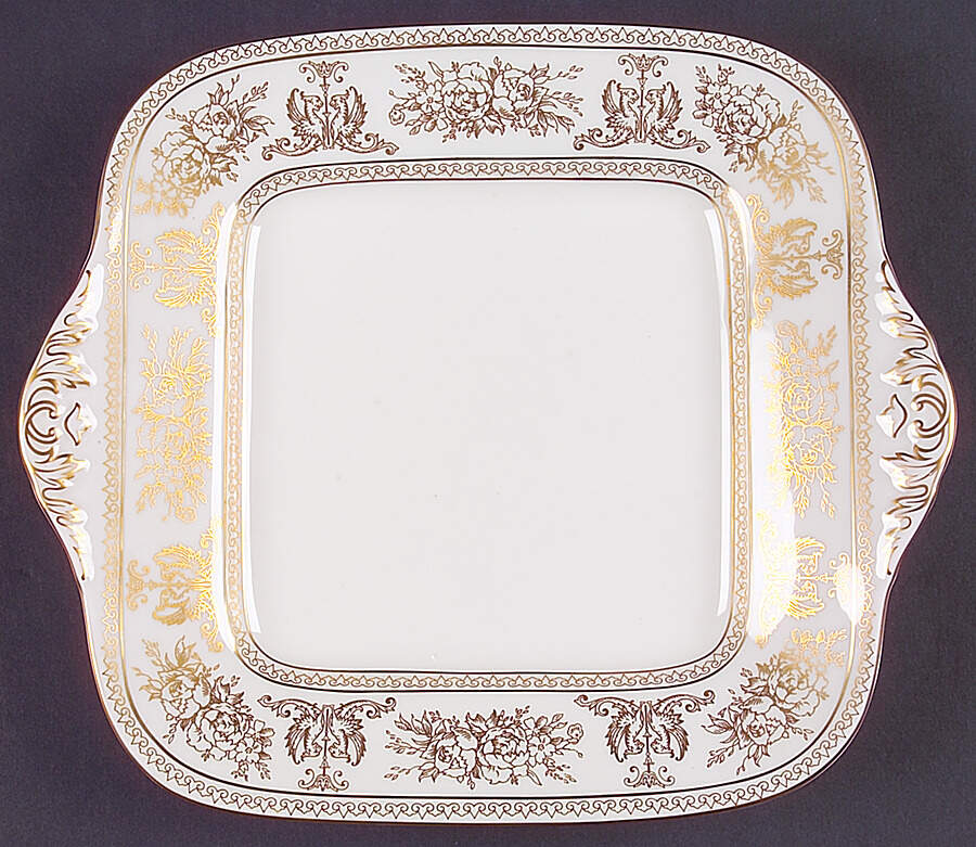 Columbia Gold (Gold Flowers, White Body) Square Handled Cake Plate by Wedgwood-1