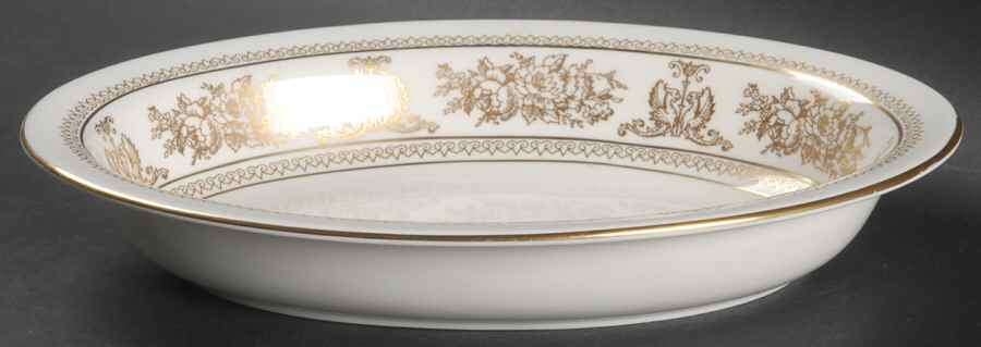 Columbia Gold (Gold Flowers, White Body) 10" Oval Vegetable Bowl by Wedgwood-1