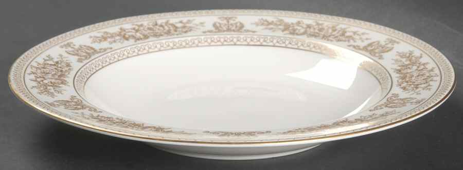Columbia Gold (Gold Flowers, White Body) Large Rim Soup Bowl by Wedgwood-1