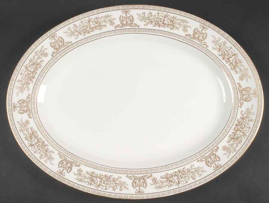 Columbia Gold (Gold Flowers, White Body) 15" Oval Serving Platter by Wedgwood-1