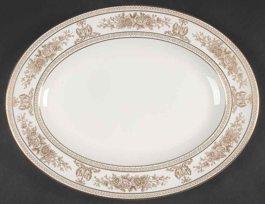 Columbia Gold (Gold Flowers, White Body) 13" Oval Serving Platter by Wedgwood-1