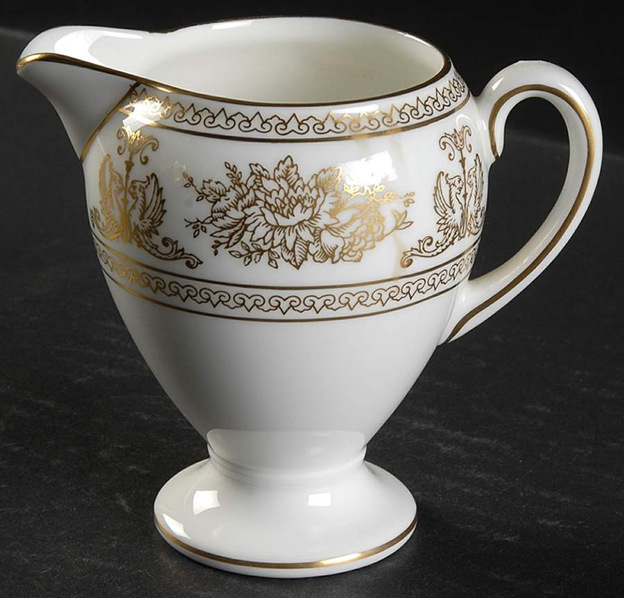 Columbia Gold (Gold Flowers, White Body) Globe Shape Creamer by Wedgwood-1