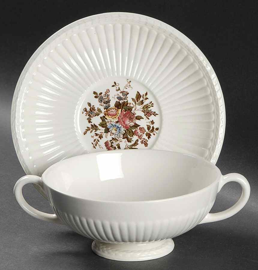 Conway Footed Cream Soup Bowl & Saucer Set by Wedgwood-1