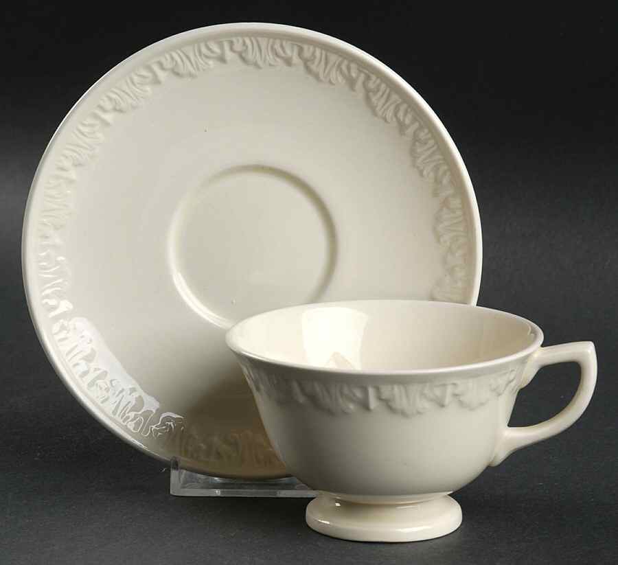 Corinthian Cream Footed Cup & Saucer Set by Wedgwood-1