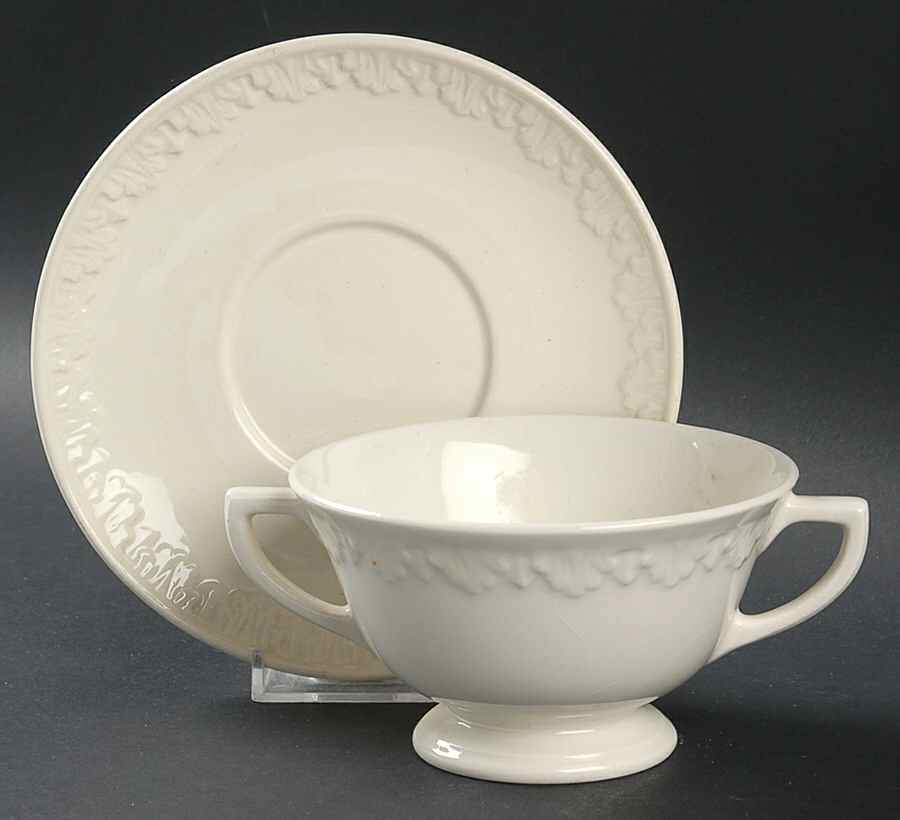 Corinthian Cream Footed Cream Soup Bowl & Saucer Set by Wedgwood-1
