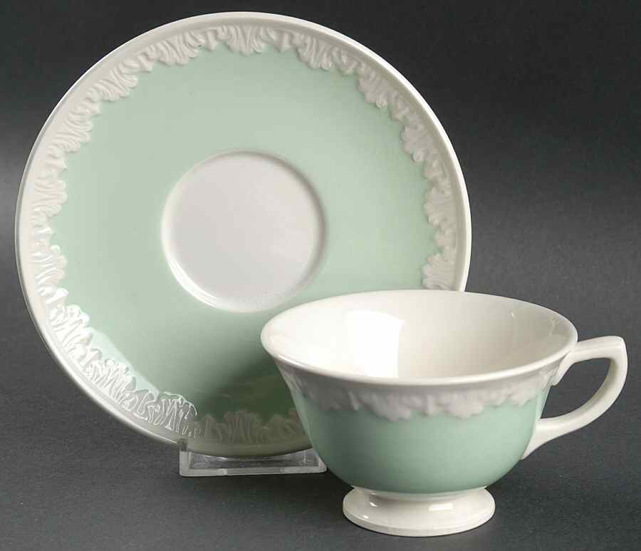 Corinthian Green Footed Cup & Saucer Set by Wedgwood-1