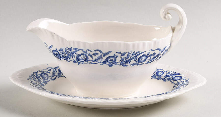 Cornflower Blue Gravy Boat with Attached Underplate by Wedgwood-1
