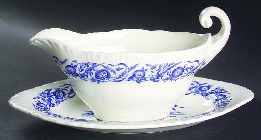 Cornflower Blue Gravy Boat & Underplate/Relish by Wedgwood-1