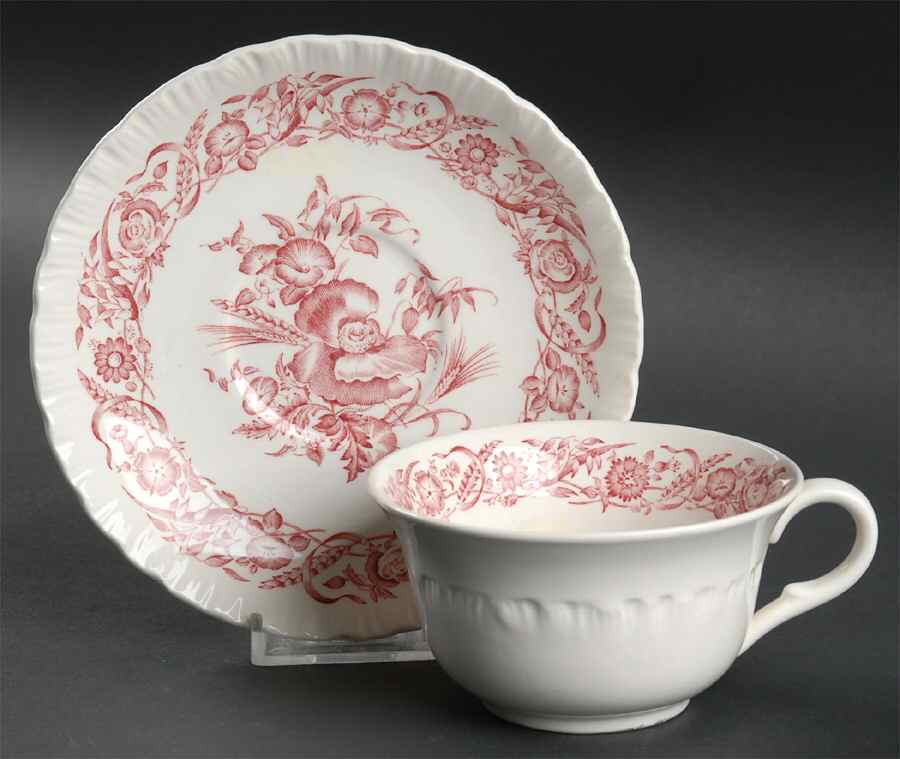 Cornflower Crimson Flat Cup & Saucer Set by Wedgwood-1