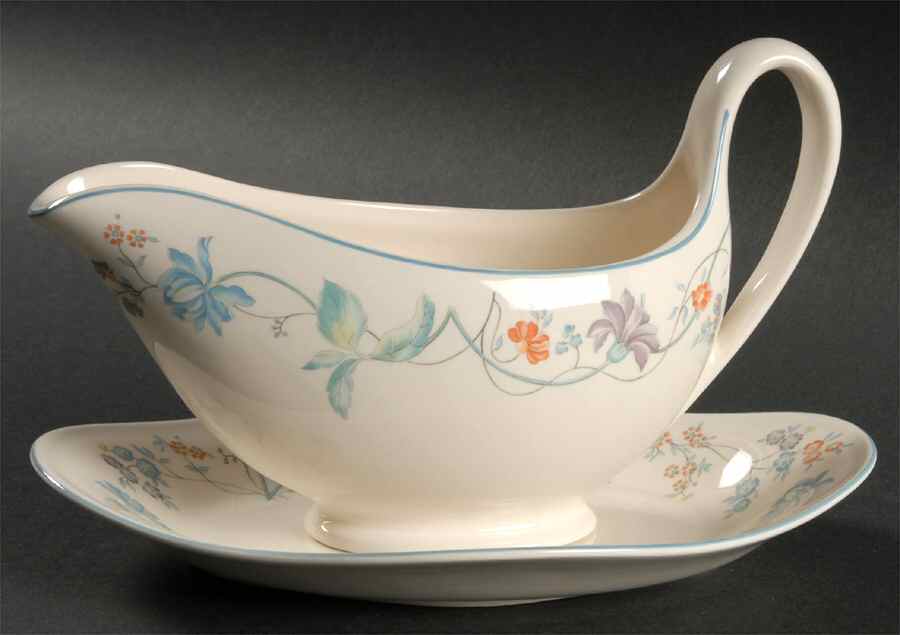 Cornflower (Blue Trim, Smooth) Gravy Boat & Underplate by Wedgwood-1
