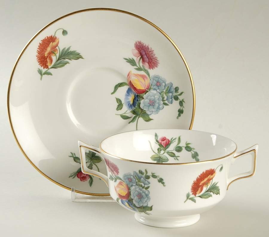 Colonial Sprays Footed Cream Soup Bowl & Saucer Set by Wedgwood-1