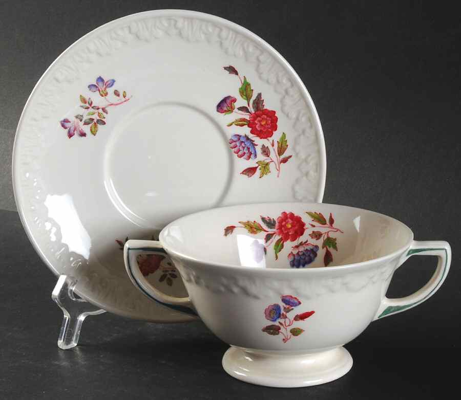 Cotswold Footed Cream Soup Bowl & Saucer Set by Wedgwood-1