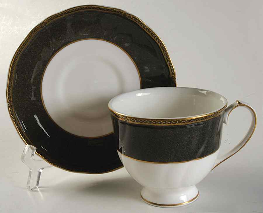 Crown Ebony Footed Cup & Saucer Set by Wedgwood-1