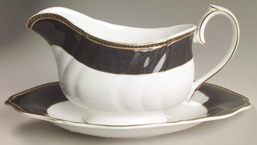 Crown Ebony Gravy Boat & Underplate by Wedgwood-1